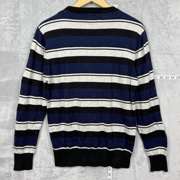 Massimo Dutti Striped Sweater Men’s XL Navy Black White 100% Cotton Logo Casual - Picture 2 of 6